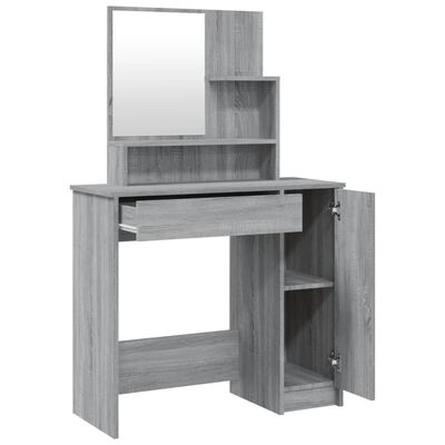 vidaXL Dressing Table with Mirror Gray Sonoma 34.1"x13.8"x53.5"