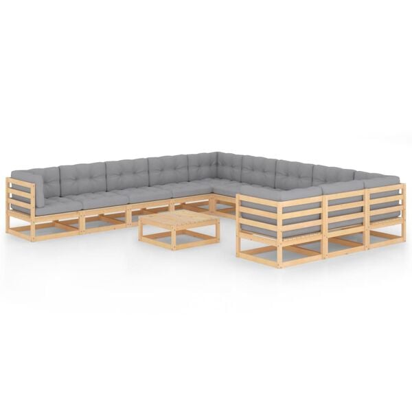 vidaXL Garden Lounge Set Natural wood, Grey cushions