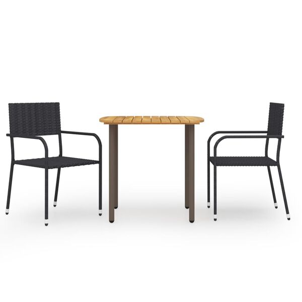 vidaXL Dining Set Black PE rattan, Steel, Solid Acacia wood Compact