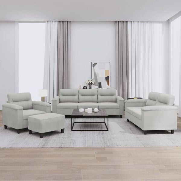 vidaXL 4 Piece Sofa Set with Cushions Light Gray Microfiber Fabric