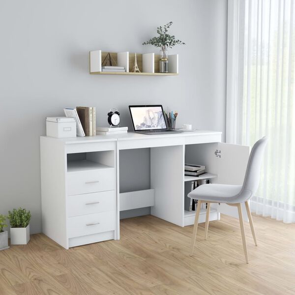 vidaXL Desk White Engineered wood 55.1 in x 19.7 in x 29.9 in Storage