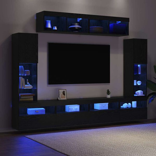 vidaXL TV Cabinet Set Wall-mounted 6 pcs Black oak Engineered wood