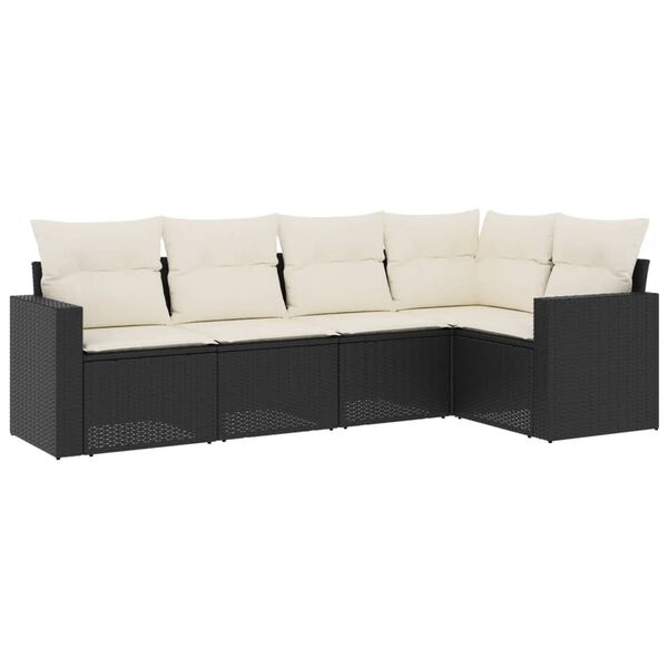 vidaXL Garden Sofa Set Black PE Rattan 5 Piece Adjustable Feet