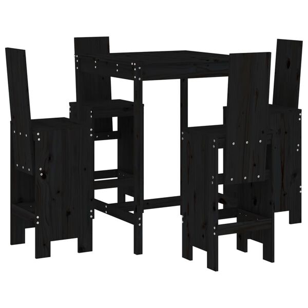 vidaXL Garden Bar Set Black Solid pine wood Medium Footrest Bar Set