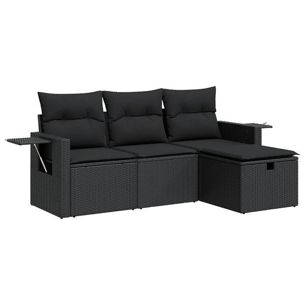 vidaXL Garden Sofa Set Black PE rattan 4 Piece set Adjustable Feet
