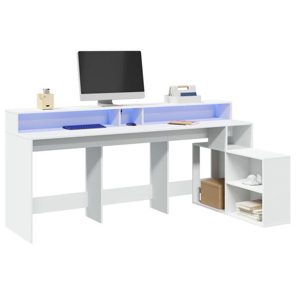 vidaXL Desk White Engineered wood Large Desk Rectangular Modern