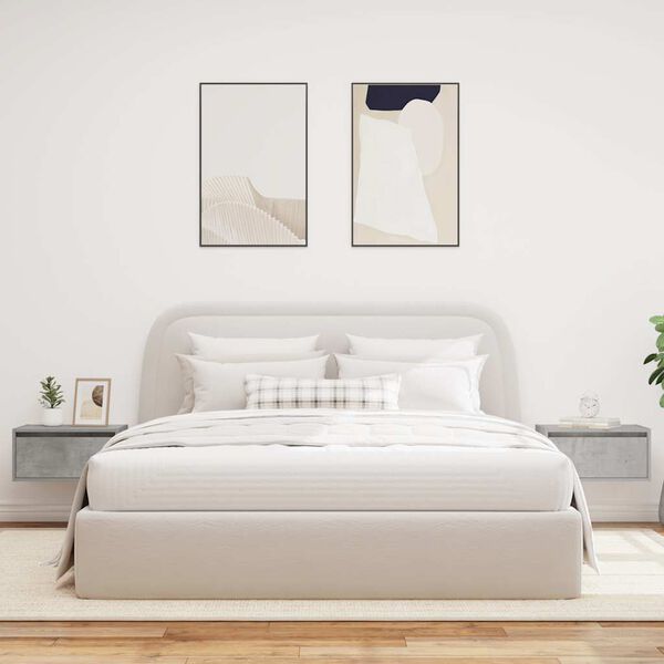 vidaXL Wall-mounted Bedside Cabinet Set of 2 Concrete gray Engineered wood
