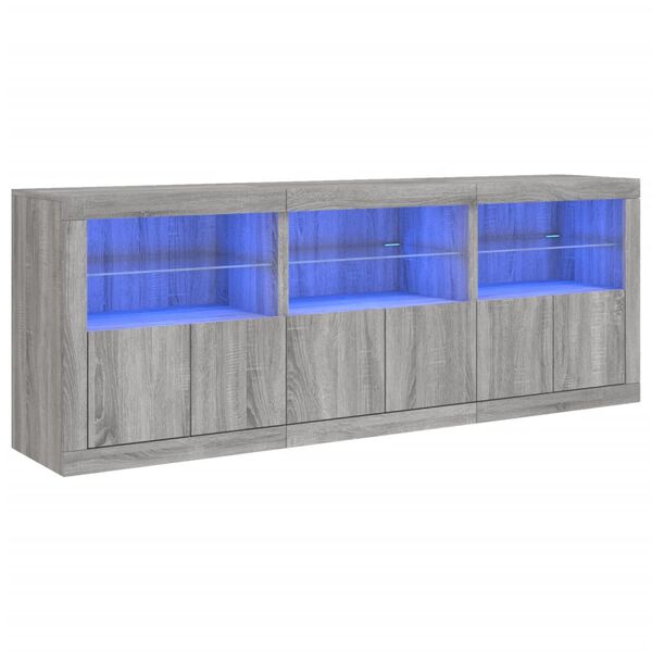 vidaXL Sideboard Gray Sonoma Engineered Wood, Glass Large Sideboard