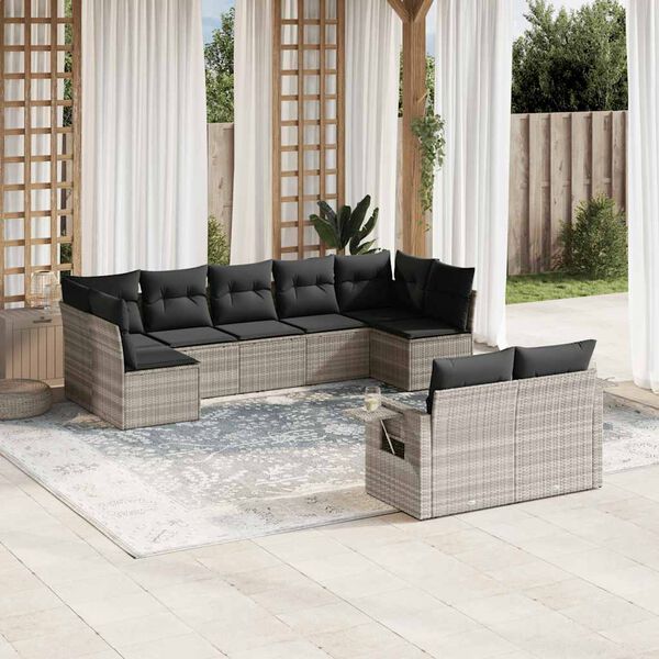 vidaXL Garden Sofa Set Light grey PE Rattan Large Foldable