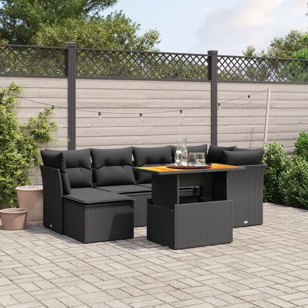 vidaXL Garden Sofa Set Black PE Rattan 7 Piece Adjustable Armrests