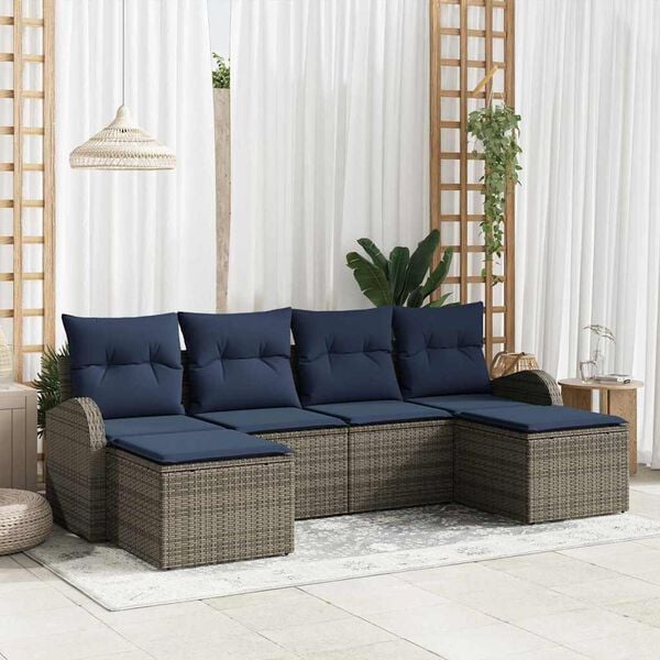 vidaXL Garden Sofa Set with Cushion 6 pcs Grey Synthetic: Poly Rattan