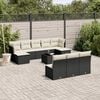 vidaXL Garden Sofa Set Black Rattan, Cream White Cushions