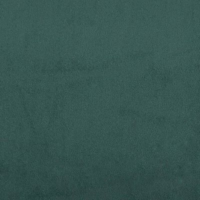 Close-up texture shot of dark green upholstery fabric, showing suede-like finish.