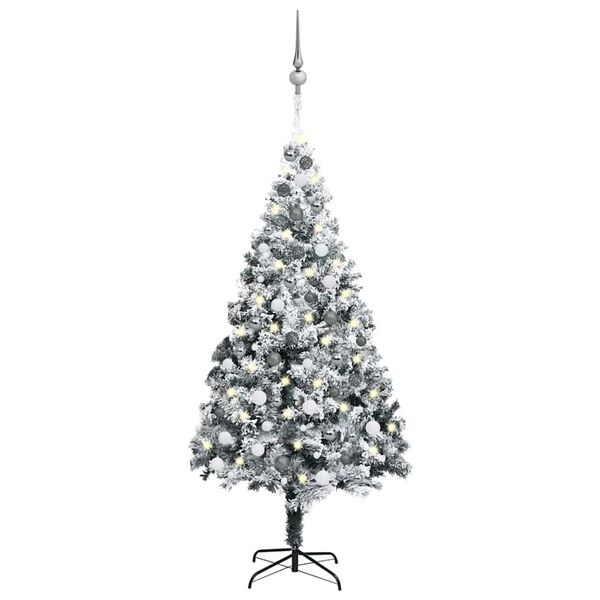vidaXL Artificial Pre-lit Christmas Tree with Ball Set Green 70.9" PVC