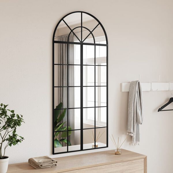 vidaXL Wall Mirror Black Powder-coated iron 23.6 x 51.2 in Minimalistic