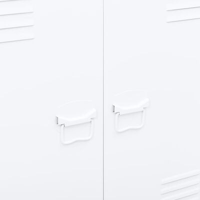 Close-up of white cabinet doors with two handles