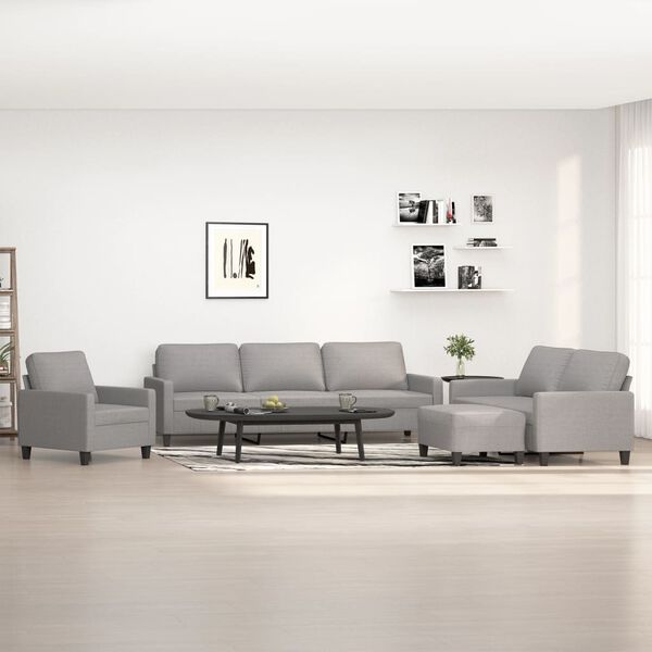 vidaXL 4 Piece Sofa Set with Cushions Light Gray Fabric