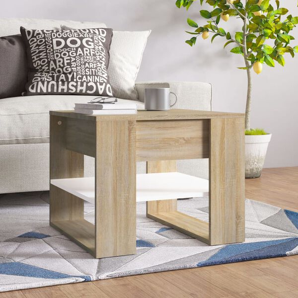vidaXL Coffee Table White and Sonoma Oak Engineered Wood Small