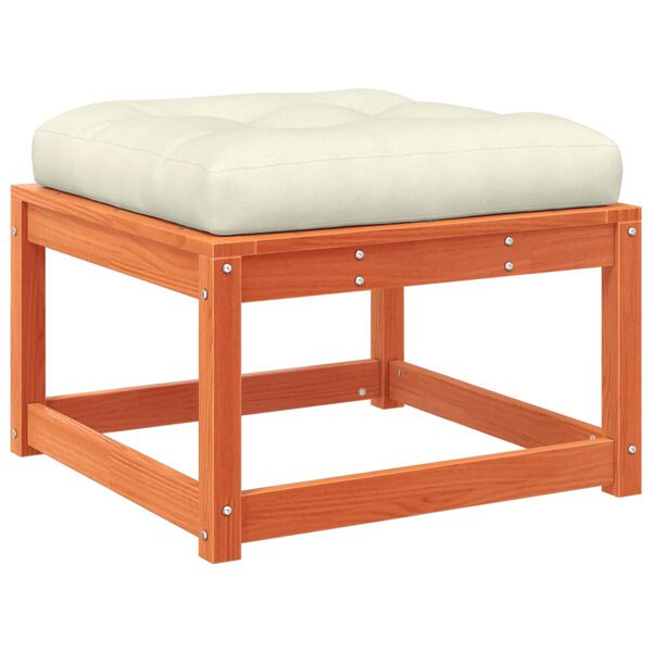 vidaXL Garden Footstool Wax brown Solid pine wood, Polyester cushion