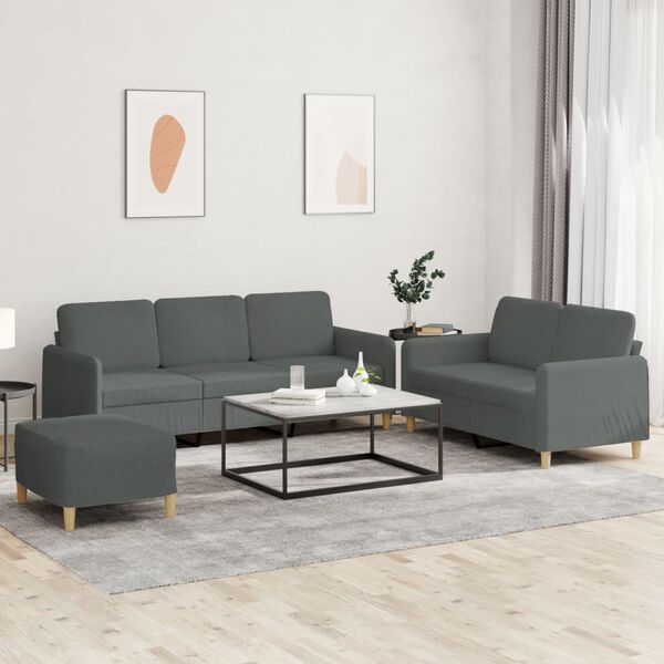 vidaXL Sofa Set Dark grey Fabric (100% polyester), metal, textilene, plywood
