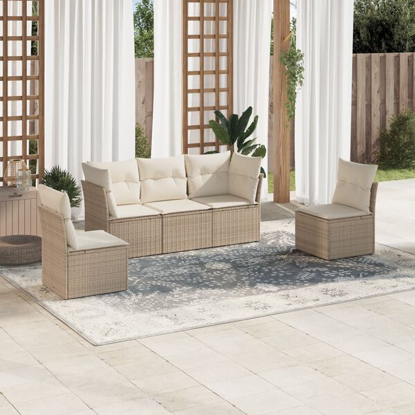 vidaXL Garden Sofa Set Beige PE Rattan 5-Piece Modular Garden Sofa Set