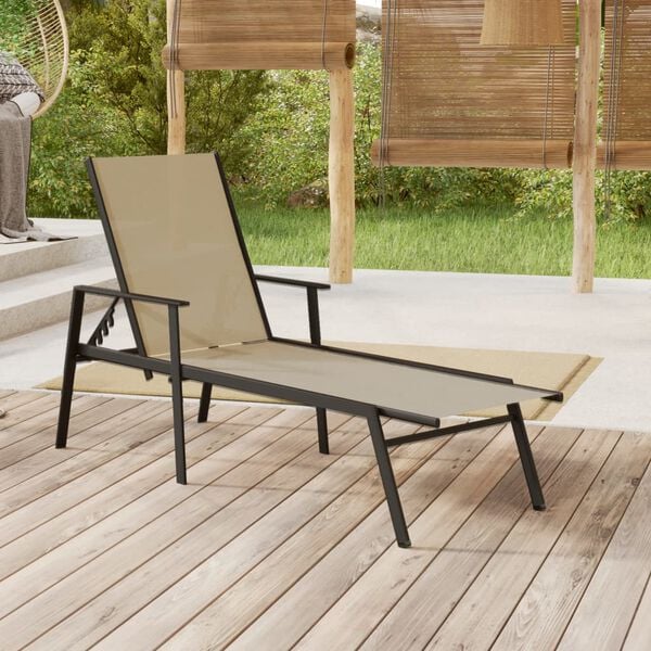 vidaXL Sun Lounger Cream Steel, Textilene 75.2 x 24.0 x 38.4 in