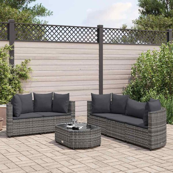 vidaXL Patio Sofa Set Set of 6 Grey Poly Rattan 6 Piece Set Modular