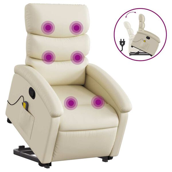 vidaXL Stand Up Massage Recliner Chair Cream Faux leather Standard