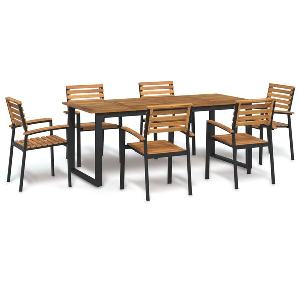 vidaXL 7 Piece Patio Dining Set Solid Wood Acacia and Metal