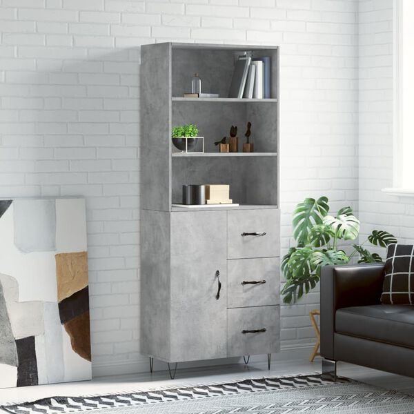 vidaXL Highboard Concrete Grey Engineered Wood, Iron Tall Highboard
