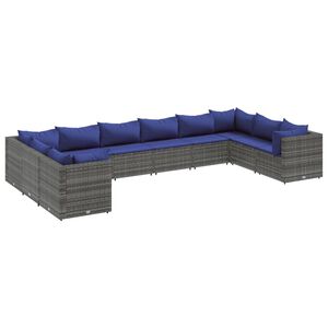 vidaXL Patio Lounge Set Gray PE rattan, powder-coated steel Large