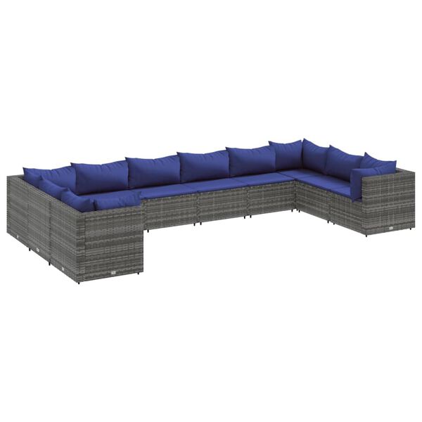 vidaXL Patio Lounge Set Gray PE rattan, powder-coated steel Large