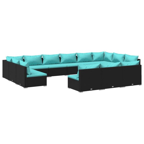 vidaXL Garden Lounge Set Black PE rattan, powder-coated steel, plastic