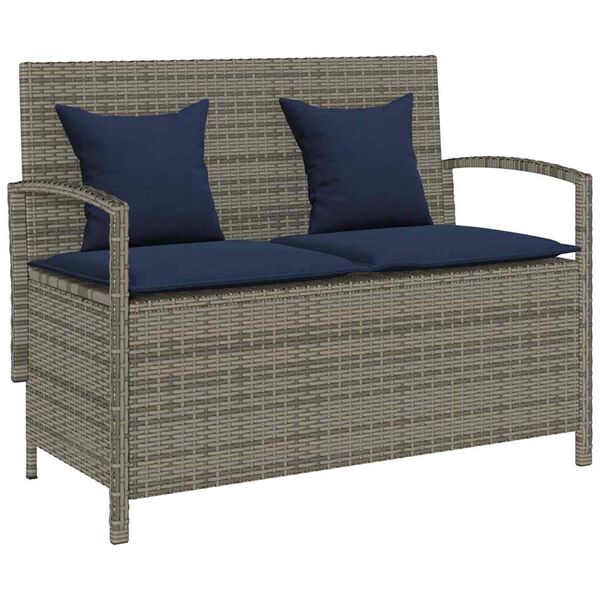 vidaXL Patio Storage Bench Gray PE Rattan, Powder-coated steel Medium