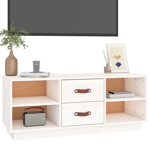 vidaXL TV Cabinet White Solid Pine Wood 39.4 in x 13.4 in x 15.7 in