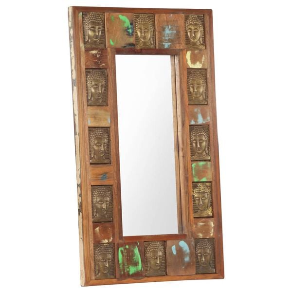 vidaXL Mirror Mixed Color Solid Reclaimed Wood, Glass Medium