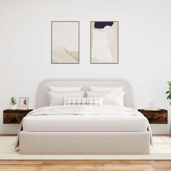 vidaXL Wall-mounted Bedside Cabinet Set of 2 Smoked Oak Engineered Wood