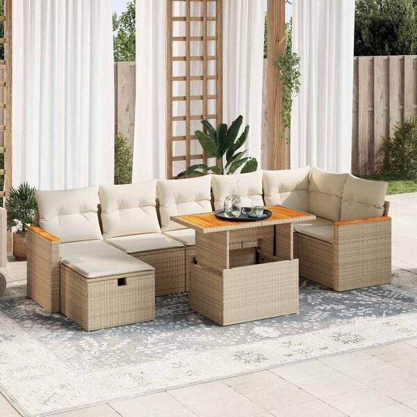 vidaXL Garden Sofa Set Beige PE rattan 5 Piece Adjustable Armrests