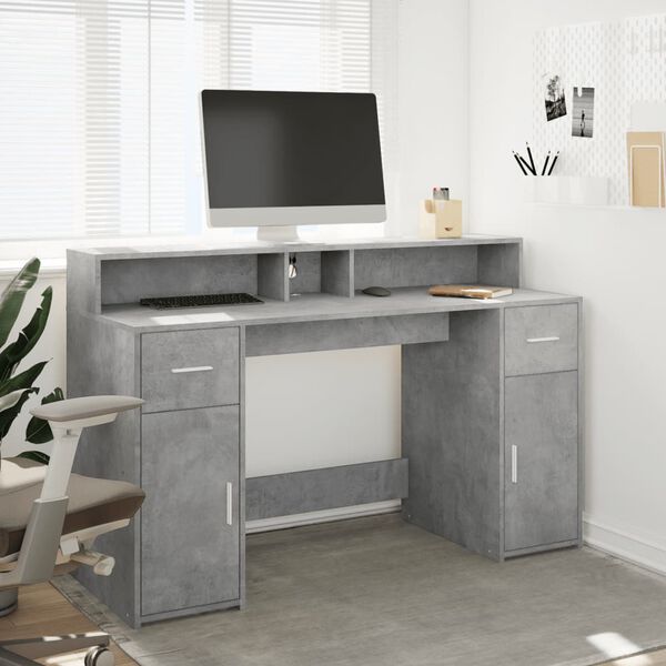 vidaXL Desk Concrete grey Engineered wood Standard Desk Rectangular