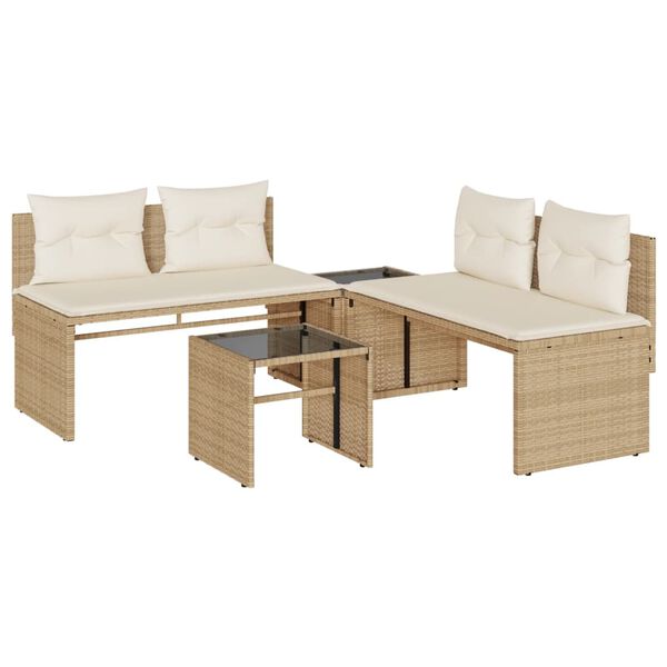 vidaXL 4 Piece Patio Sofa Set with Cushions Beige Poly Rattan