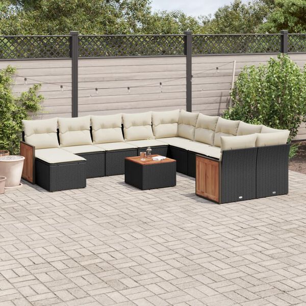 vidaXL Garden Sofa Set Black, Cream White