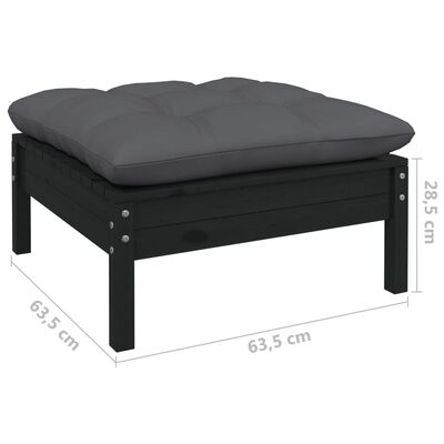 vidaXL 2-Seater Patio Sofa with Cushions Black Solid Pinewood