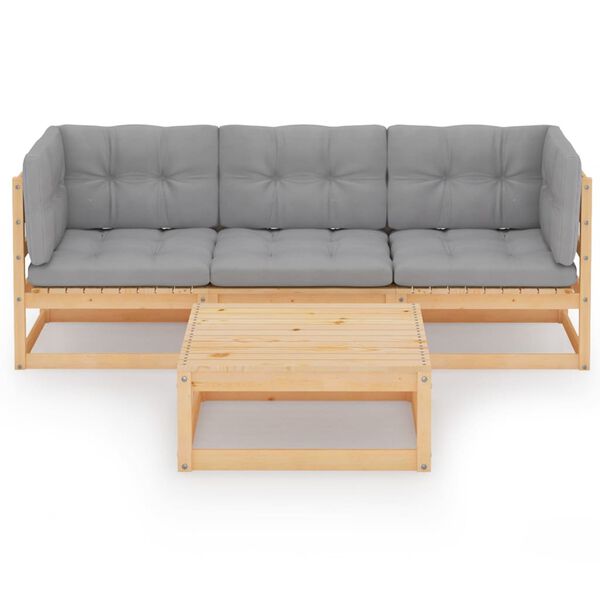 vidaXL Garden Lounge Set Gray, Pine Solid pinewood Medium Modular