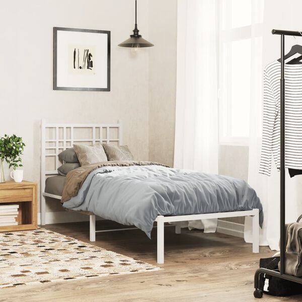 vidaXL Bed Frame White Powder-Coated Steel Small Single Bed Frame