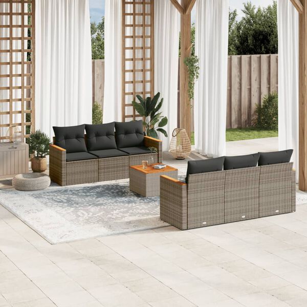 vidaXL Garden Sofa Set Grey PE rattan Medium Adjustable Feet