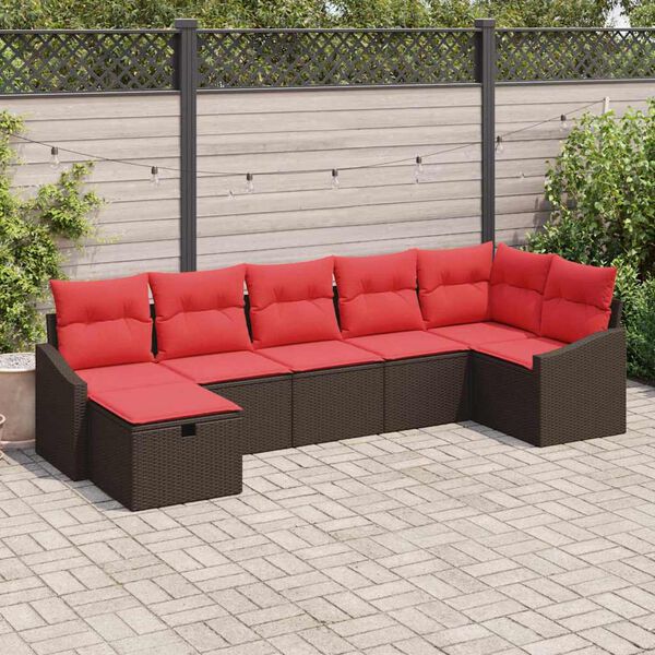 vidaXL Sofa Set with Cushion with Storage Brown Poly Rattan