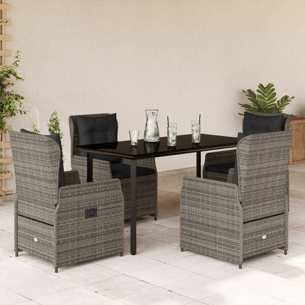 vidaXL Garden Dining Set Grey PE Rattan 5 Piece Set