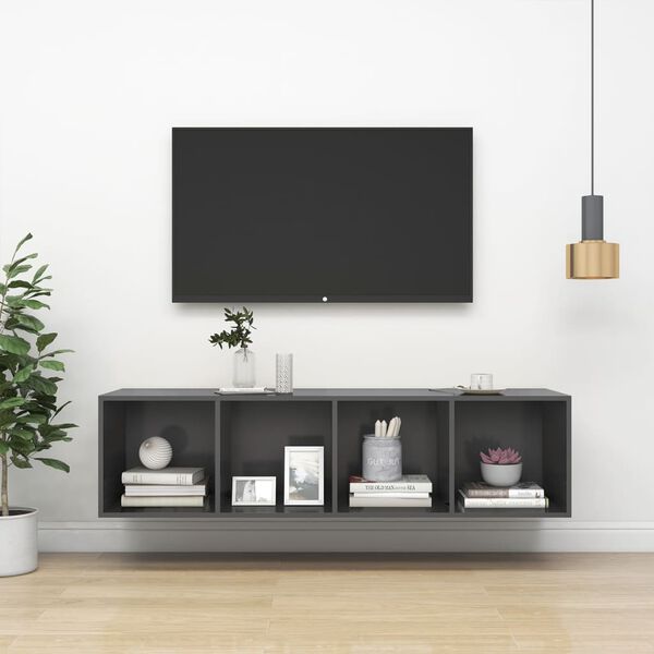 vidaXL TV Cabinet Gray Engineered Wood Large TV Cabinet Rectangular