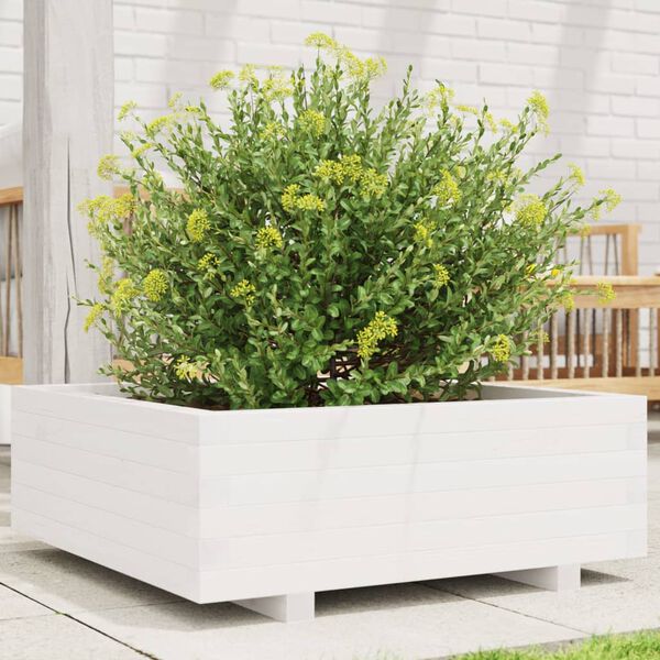 vidaXL Garden Planter White Solid Pine Wood Large Decorative Inlays