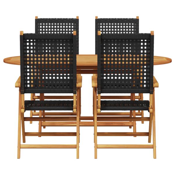 vidaXL Garden Dining Set 5 pcs Black Solid acacia wood and poly rattan